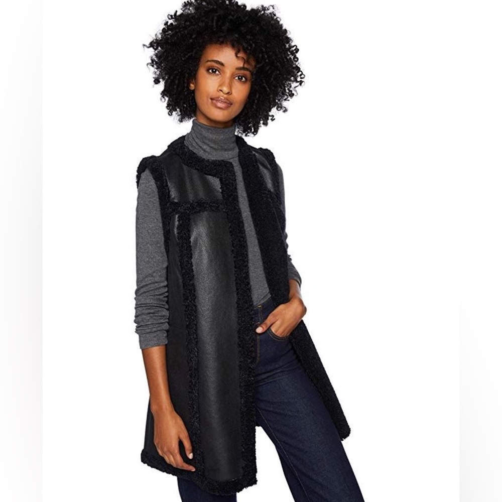 Nic + Zoe Faux Leather Fur Sherpa Vest Black S